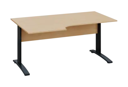 ERK 28 - 166 stůl kancelářský, rohový, levý, kovová podnož černá, deska 25 mm, široký 1600 mm, bříza irská